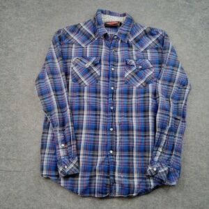 Mambo Shirt Mens Medium Blue Plaid Flannel Snap Front Western Pockets Casual